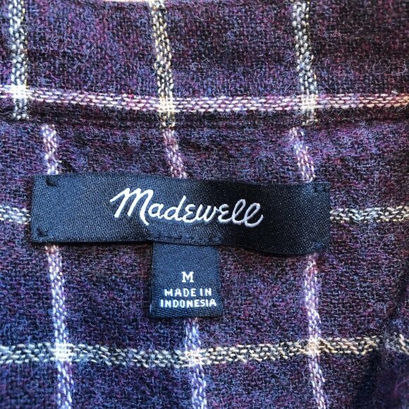 Madewell Purple Windowpane Plaid Ruffle Long Sleeve Top Medium - Picture 11 of 13